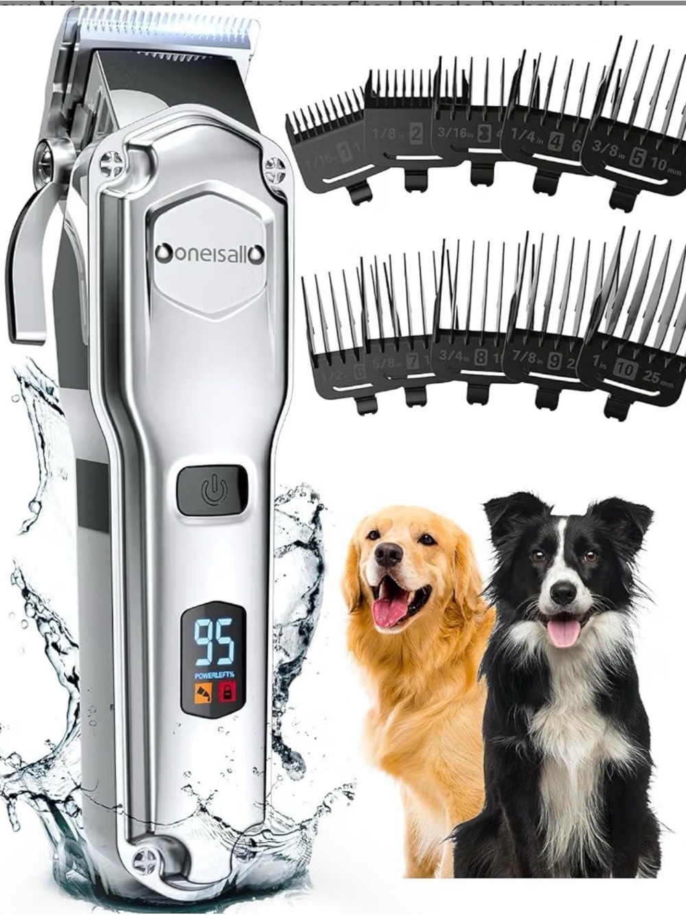 oneisall Dog Clippers Grooming Low Noise, Stainless Steel Blade,rechargeable